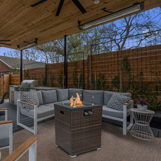 Tatayosi 22inch propane gas fire pit table 40000 btu square steel fire pit with beautiful wicker base for outside patio deck garden backyard black