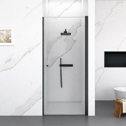 Boyel Living 24 in. W x 72 in. H Semi-Frameless Circular Pivot Shower Door in Matte Black with 1/4 in. (6mm) Thick SGCC Tempered Glass