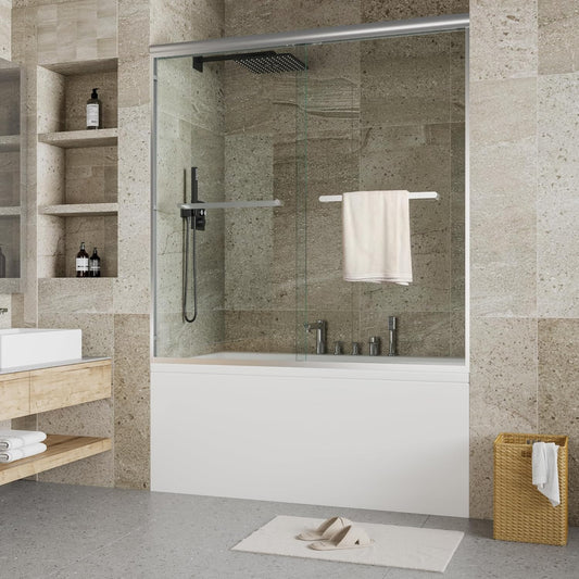 Qeetex Door Shower Semi Frameless Double Sliding Clear Tempered Glass for Bathroom