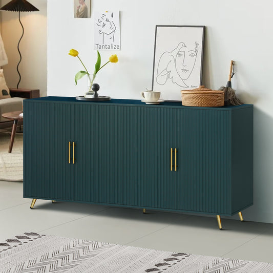 Tatayosi Wood TV Stand with Storage Cabinet and Adjustable Shelves; Media TV Console for Living Room Bedroom(Navy Blue)