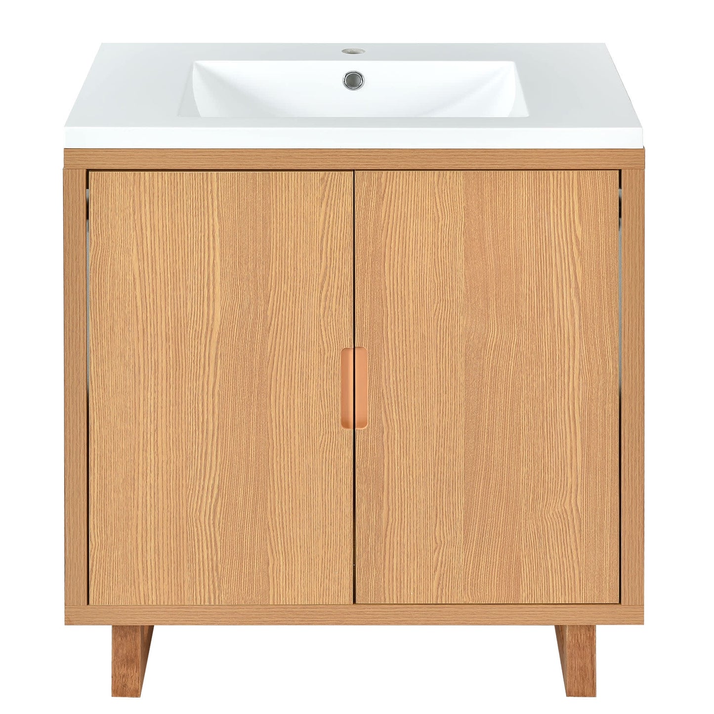 Vynxaria  30 Inch Wood Bathroom Vanity Set with Sink Solid Wood Frame Soft Close Doors Large Storage Space and Anti Scratch Floor Mats Free Standing