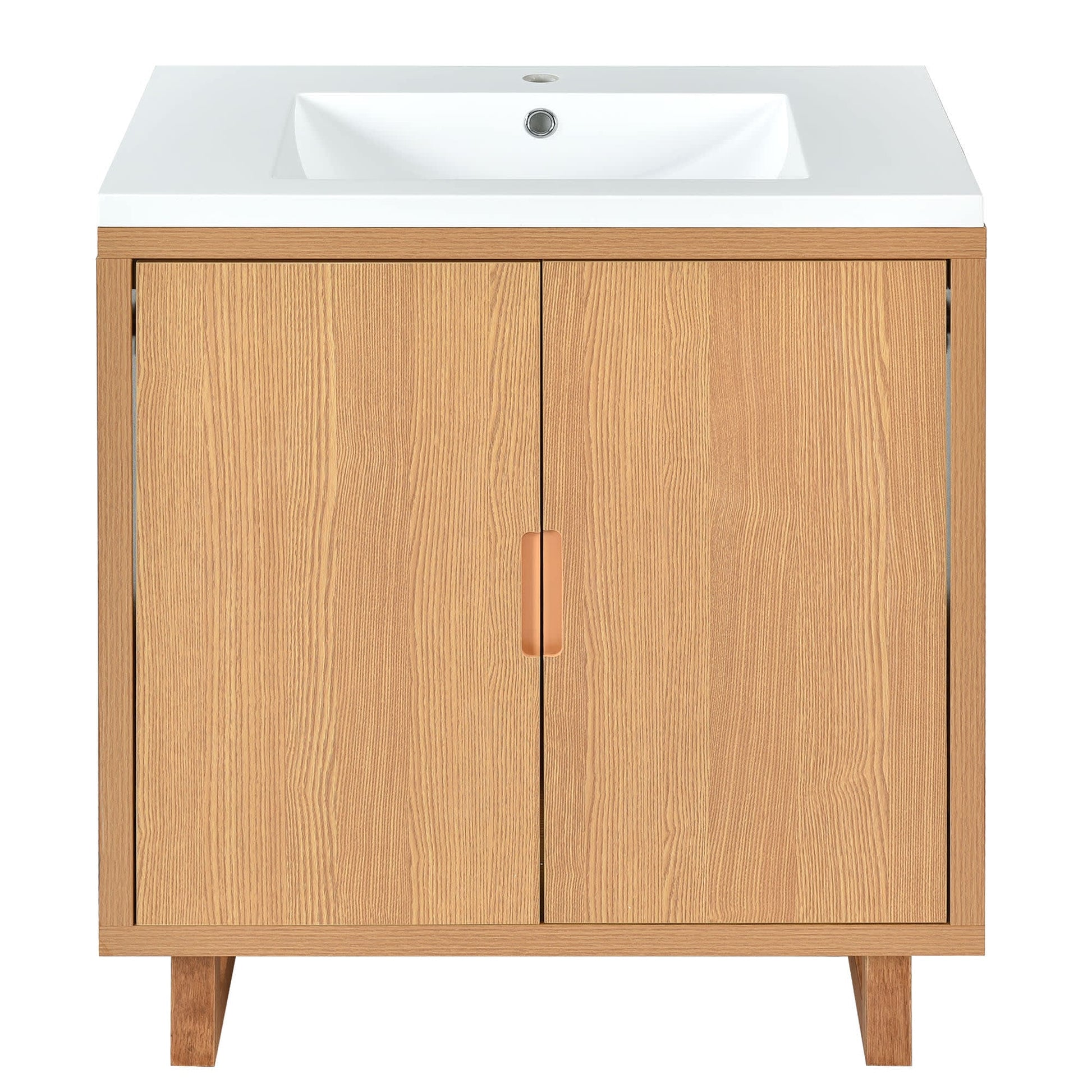 Vynxaria  30 Inch Wood Bathroom Vanity Set with Sink Solid Wood Frame Soft Close Doors Large Storage Space and Anti Scratch Floor Mats Free Standing
