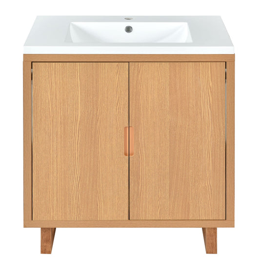 Vynxaria  30 Inch Wood Bathroom Vanity Set with Sink Solid Wood Frame Soft Close Doors Large Storage Space and Anti Scratch Floor Mats Free Standing