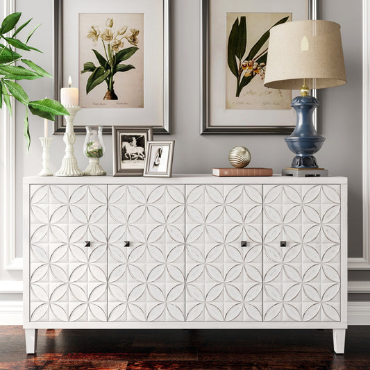 LOVMOR Accent Cabinet 4 Door Wooden Cabinet for Living Room Entryway Hallway Office Kitchen and Dining Room White Wash