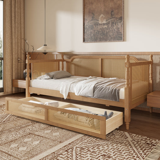 Christopher Knight Home Rattan Twin Daybed with 2 Drawers Antique Walnut