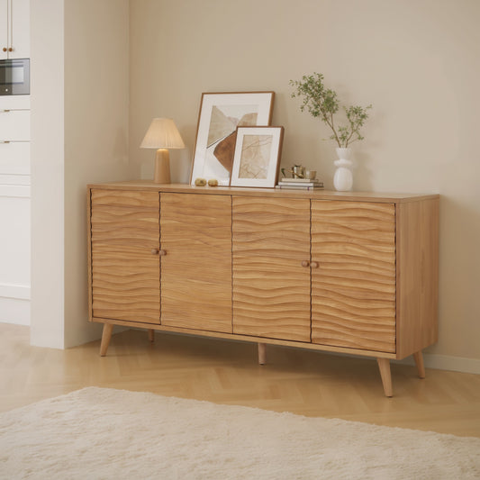 Christopher Knight Home Jope Wooden Sideboard Cabinet Large Sideboard Buffet Cabinet Living Room Accent Storage Cabinet with Adjustable ShelvesKitchen Cabinet Organizer for Coffee Bar Natural Brown