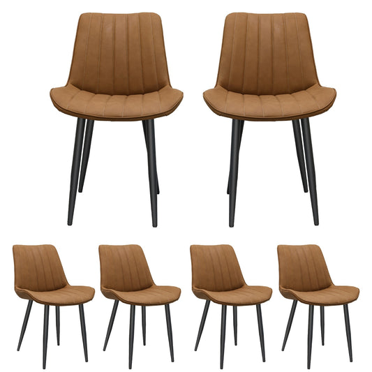 Tatayosi Brown PU Leather Dining Chair with Metal Legs; Wave Pattern Upholstered Armless Chair Set of 6 for Kitchen; Restaurant; Living; Meeting Room