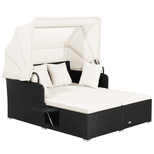 Slickblue Patio Wicker Outdoor Daybed with Red/Off White/Turquoise/Navy Cushions Included and Metal Frame â€“ Perfect for Backyard