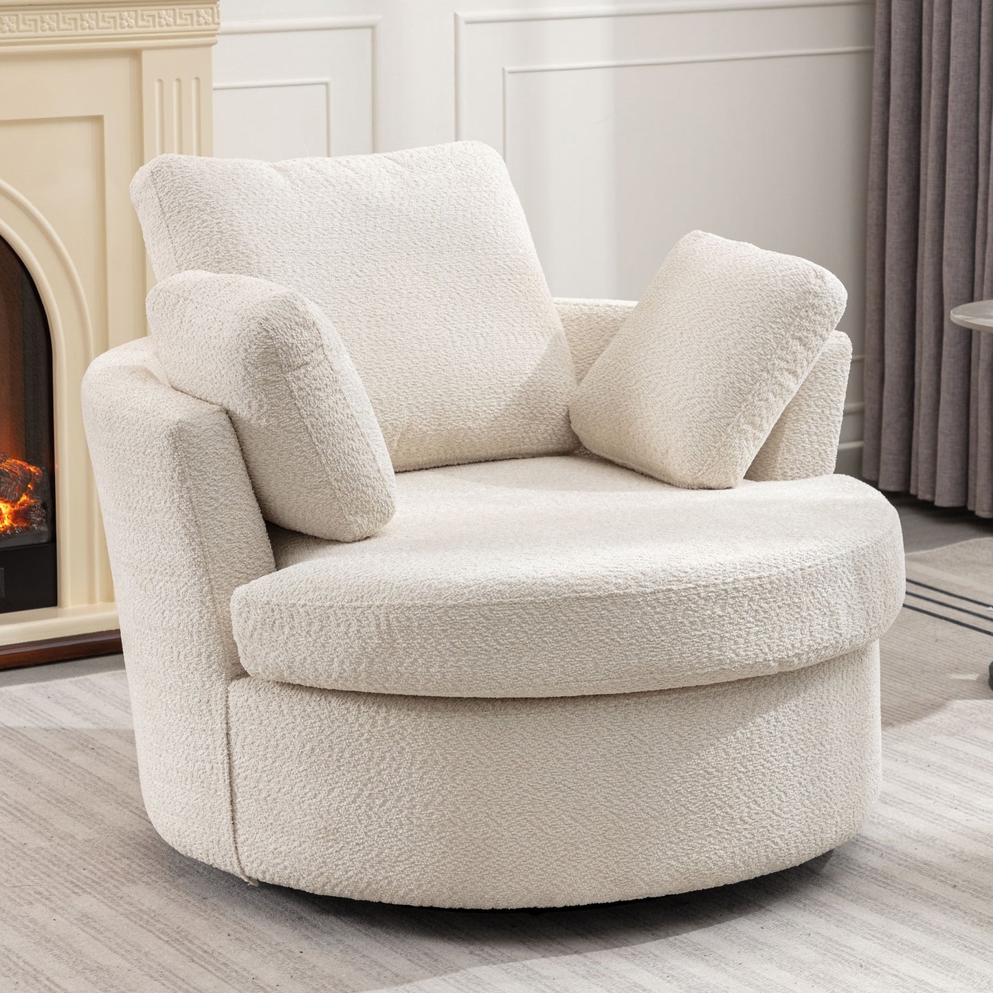 LOVMOR Oversize Round Swivel Chair 360 degrees Swivel Sofa with 3 Pillows Fabric for Living Room Lounge Hotel