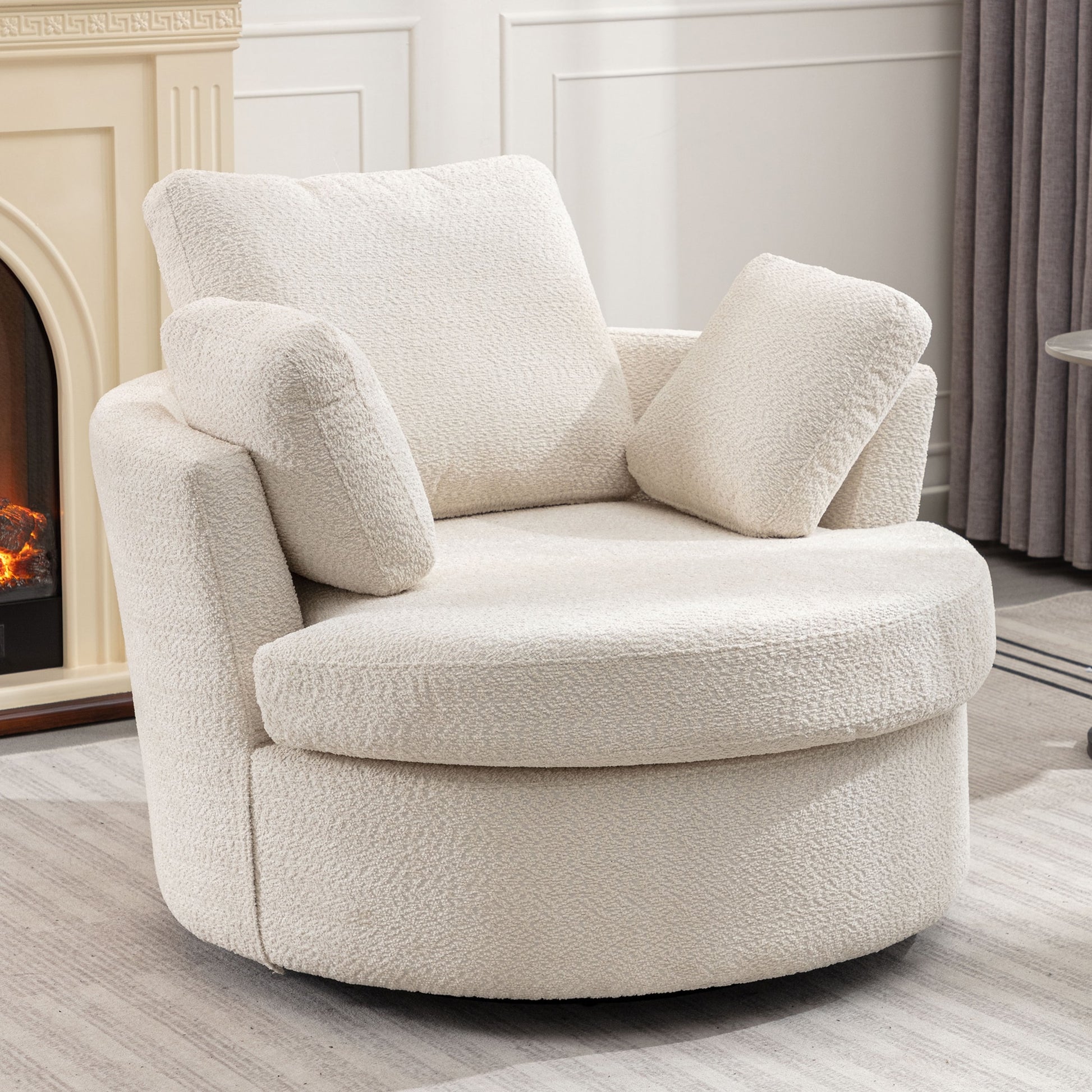 LOVMOR Oversize Round Swivel Chair 360 degrees Swivel Sofa with 3 Pillows Fabric for Living Room Lounge Hotel