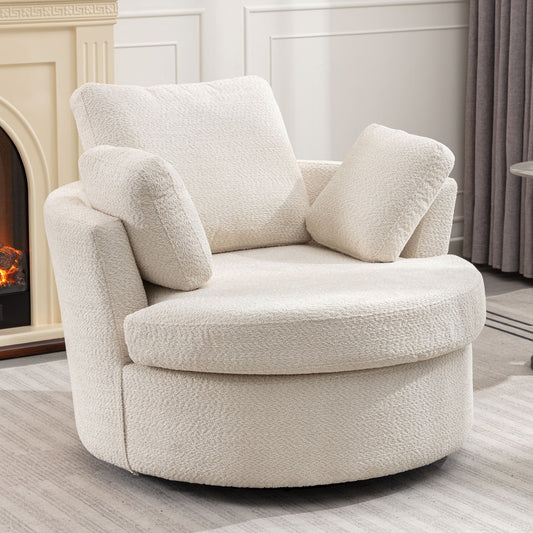LOVMOR Oversize Round Swivel Chair 360 degrees Swivel Sofa with 3 Pillows Fabric for Living Room Lounge Hotel