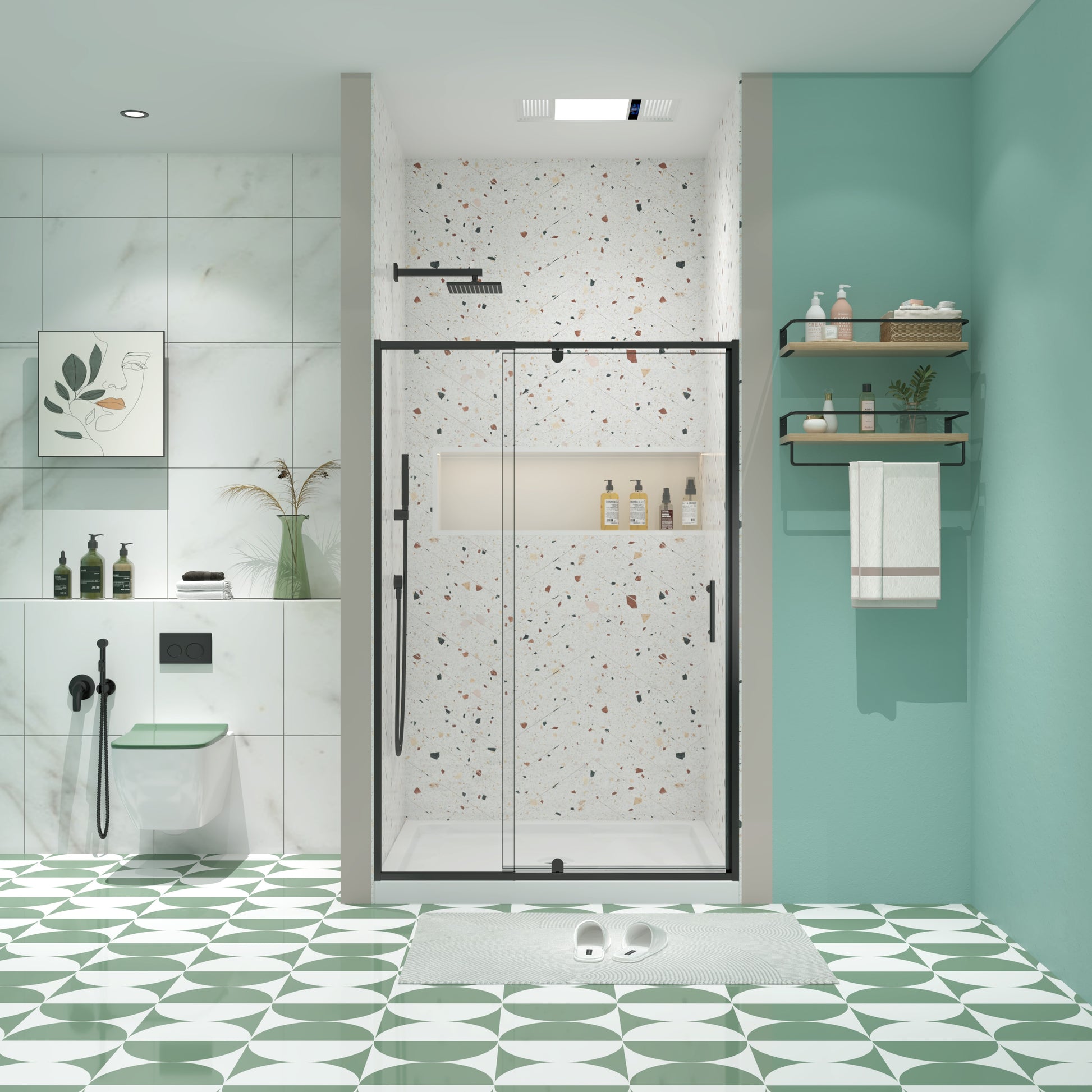 LOVMOR 44 48 W x 71 H Piovt Swing Glass Shower Door Pivot Frame Sliding Shower Door with 1 4 6mm Clear SGCC Tempered Glass Matte Black Finish Shower Doors Reversible Installation