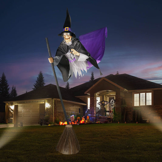 Yescom  9Ft Animatronics Flying Witch Hovering Broom Animated Halloween Outdoor Decoration Motion Activated AC 110-240V 2025 Party Outdoor Decor