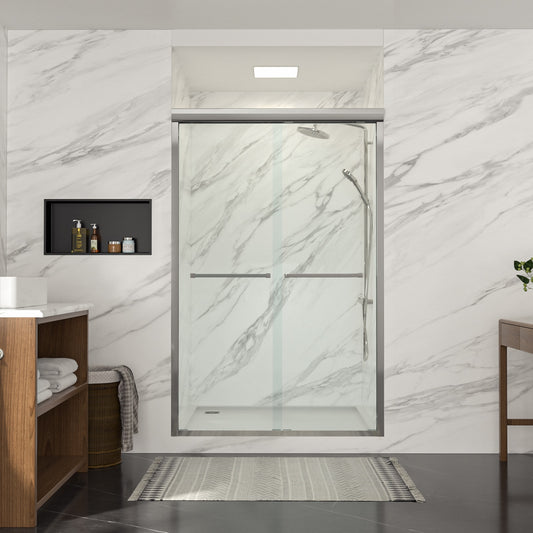 Lordear Bathroom Shower Door Chrome 48-in to 49-in W x 76-in H Semi-frameless Clear Glass Sliding Soft Close Shower door