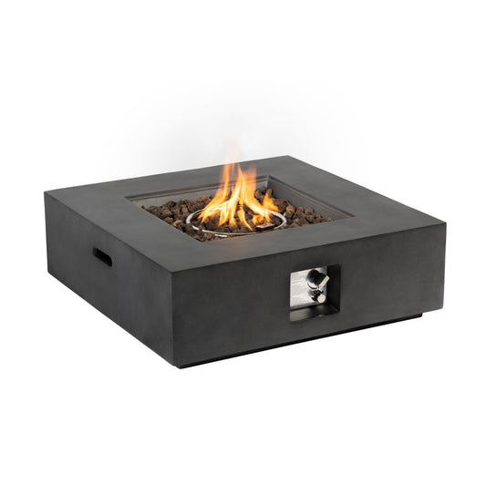 LOVMOR Outdoor Propane Fire Pit Table Square Stone 35 inch Planter Base 50000 BTU Stainless Steel Burner Free Lava Rocks Waterproof Cover
