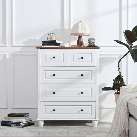 Fun Orange Bedroom Dresser Ivory White and Brown 5 -Drawer Standard dresser