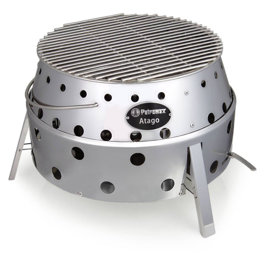 Lehman's Petromax Camp Grill and Fire Bowl - Atago Portable Outdoor Camping Stove for Charcoal or Wood Fuel - Stainless Steel