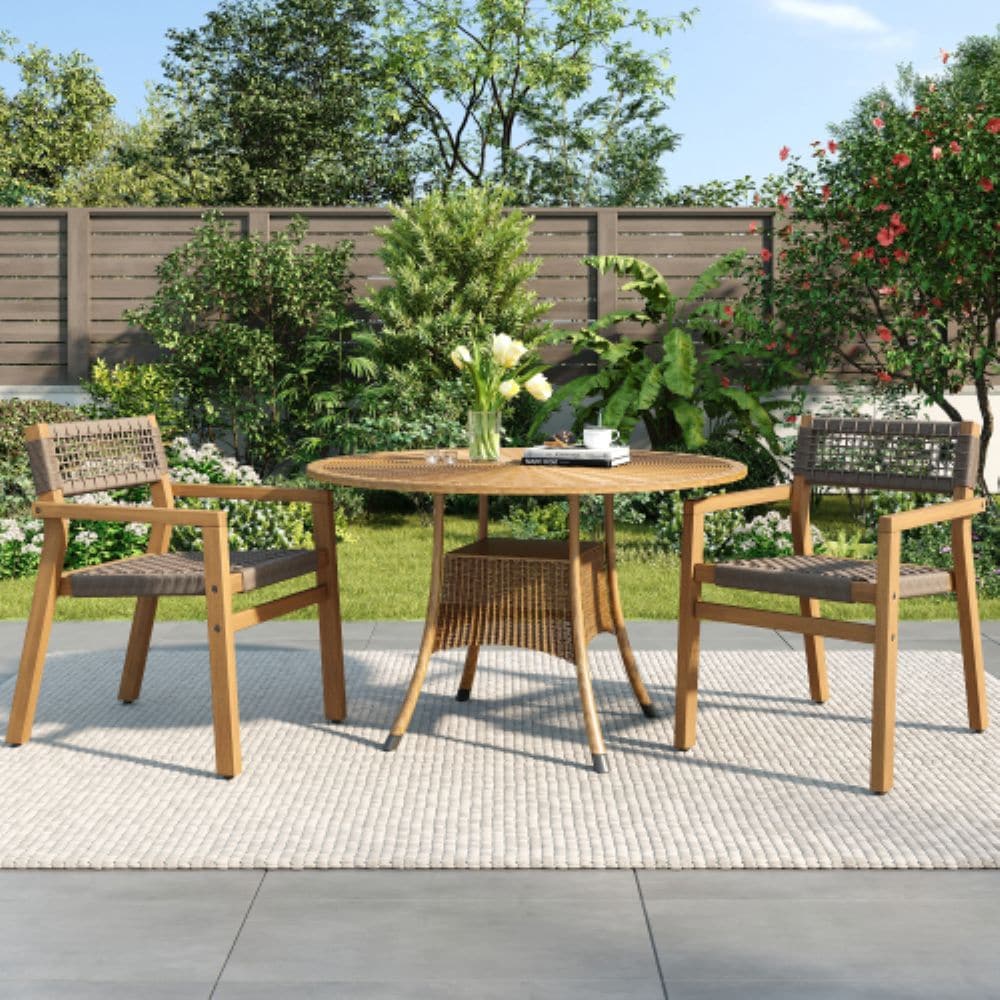 Christopher Knight Home Taro Dining Chairs Acacia Wood Rope Woven Back Set of 2 Light Teak