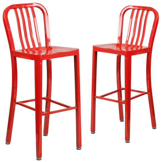 Flash Furniture Gael Commercial Grade 2 Pack 30-in High Red Metal Indoor-Outdoor Barstool with Vertical Slat Back