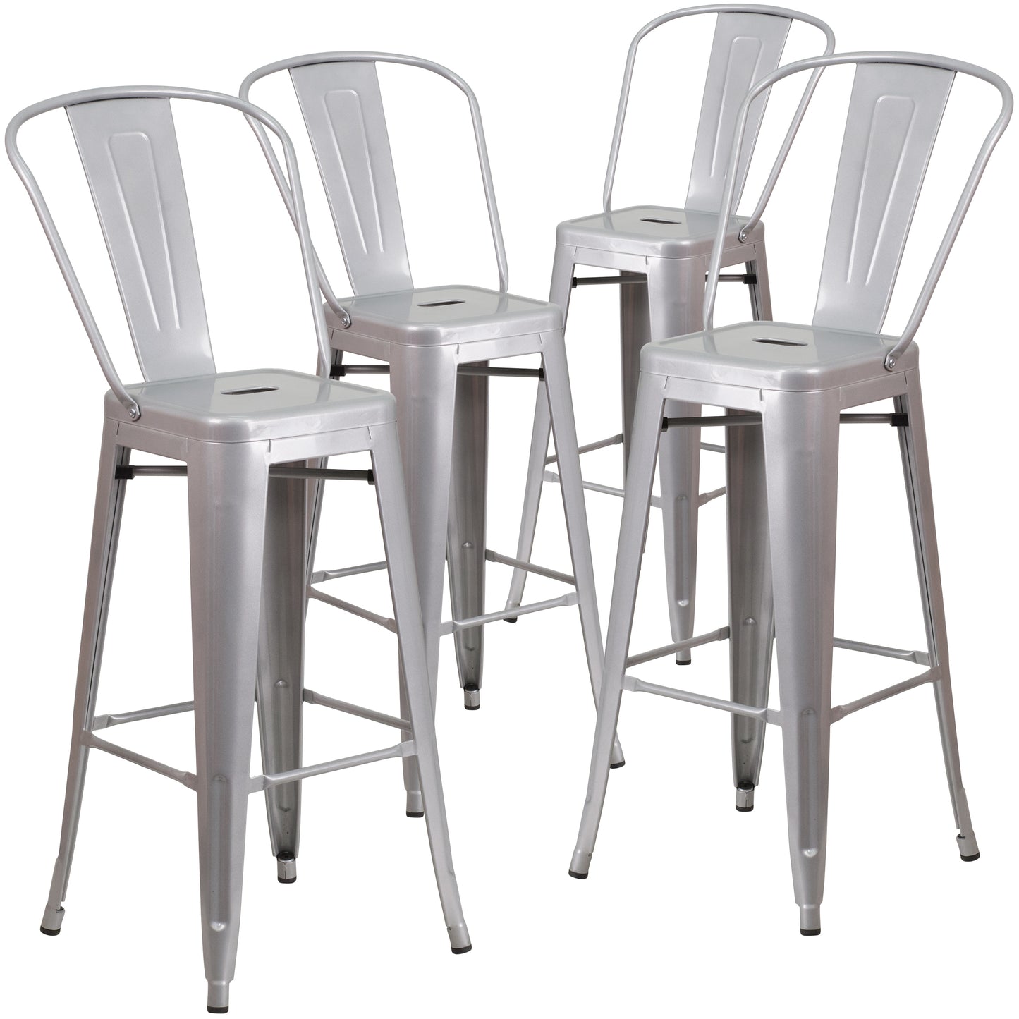 Flash Furniture Lily Commercial Grade 4 Pack 30-in High Silver Metal Indoor-Outdoor Barstool with Removable Back