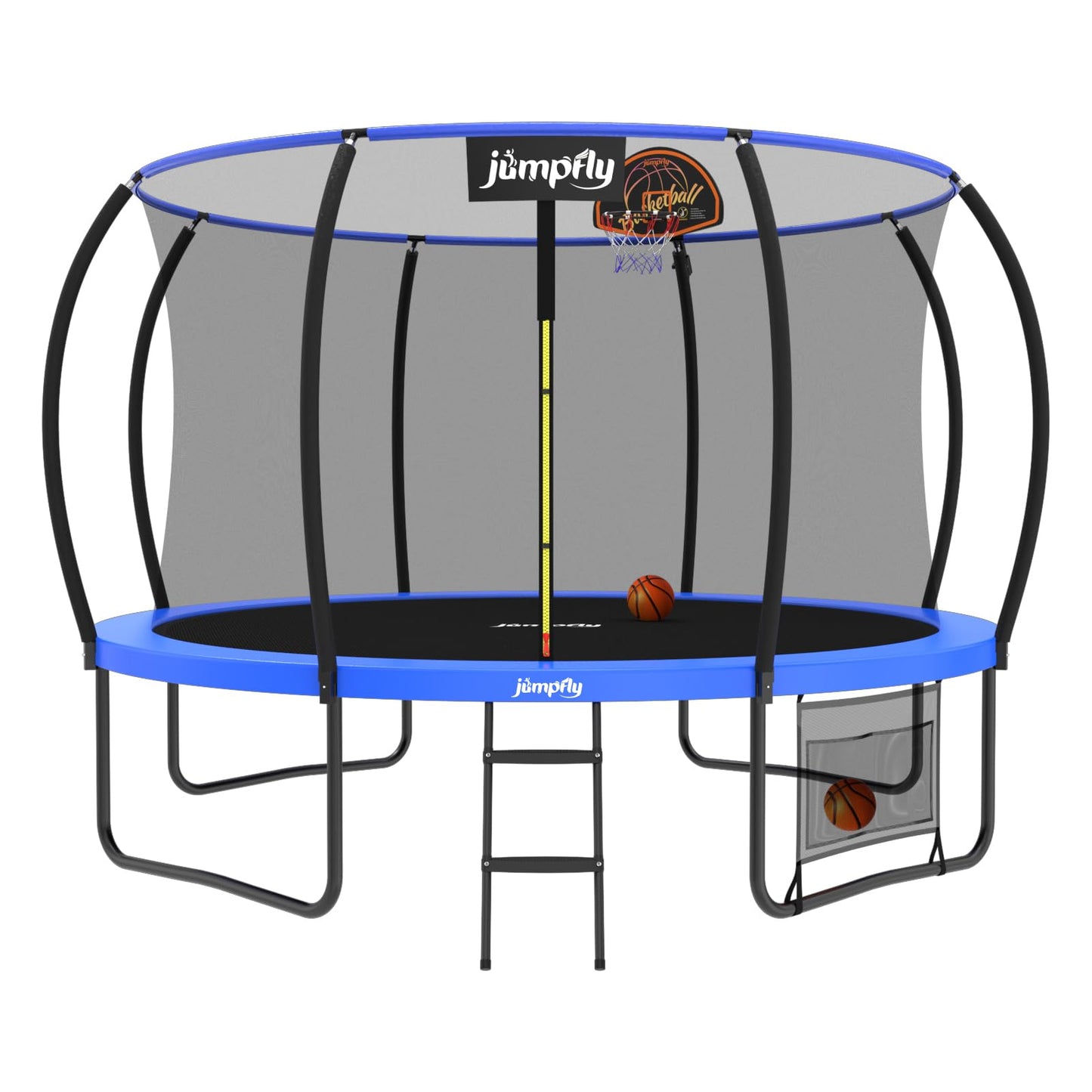 Jumpfly  Tranpoline 10FT 12FT 14FT Tranpoline Outdoor for Kids and Adults Recreational Tranpolines with Enclosured Net Basketball Hoop