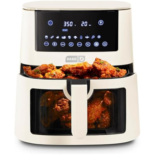 7qt Clear View Digital Air Fryer - Nonstick Basket, Easy Clean & Compact Design for Oil-Free Cooking - Cream Air Fryer