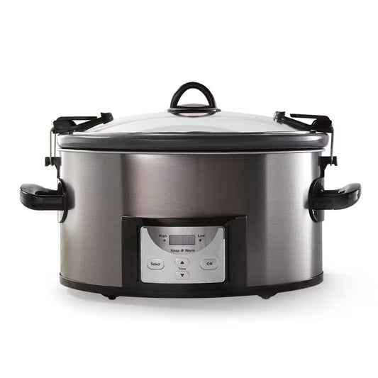 7qt Cook & Carry Programmable Easy-Clean Slow Cooker Stainless Steel: 3 Settings, Dishwasher-Safe Parts