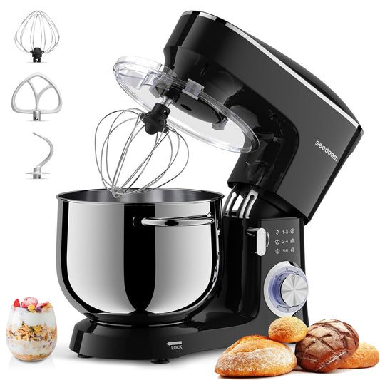8.5 Qt Stand Mixer, 660W 6+P Speeds Electric Stand Mixer, Tilt-Head Kitchen Mixer with Dishwasher-Safe Dough Hook, Wire Whip & Beater for dough mixer Baking Daily Use, Black