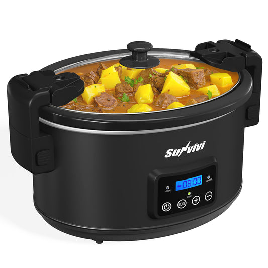 Sunvivi 8.5QT Programmable Slow Cooker with Locking Lid - Digital Display - Black