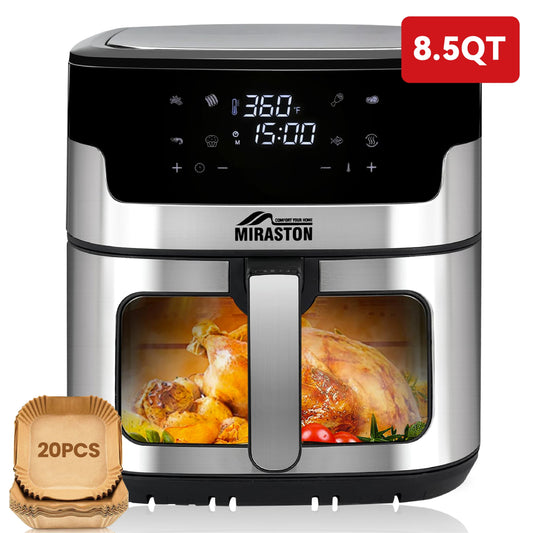 8.5QT Touch MIRASTON Air Fryer, Upgraded 2.11gal 8-in-1 Basket Air Fryer, Digital Touchscreen Display with 8-Presets, Air Fry, Bake, Roast, Broil In Minutes (Black (Touchscreen Series))
