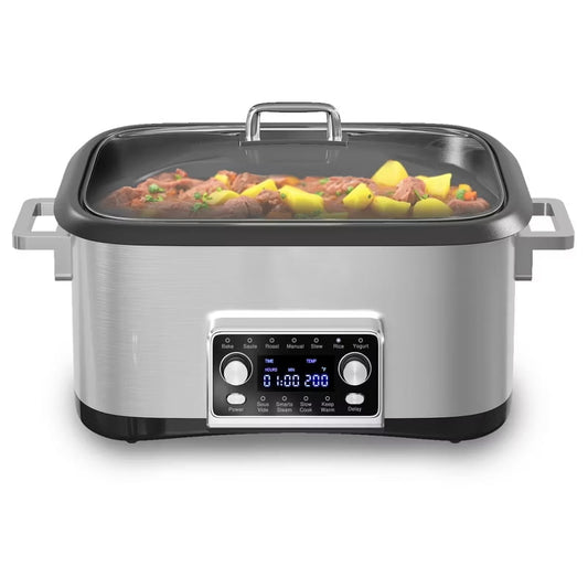 8 Quart Slow Cooker, 12 in 1 Multi-Cooker Food Warmer with Digital Timer & Temp Control, Stainless Steel