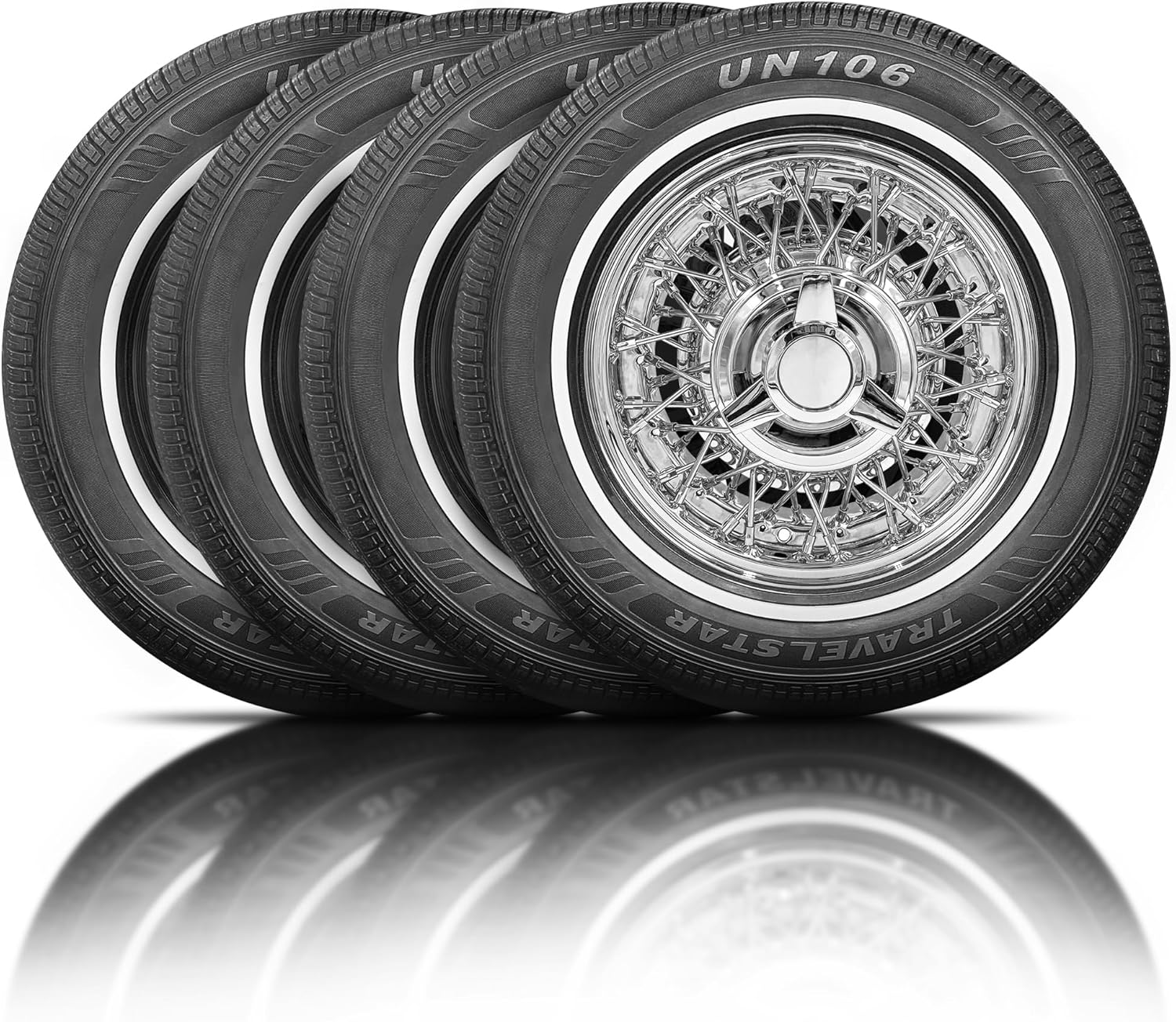Set of 4 (FOUR) Travelstar UN106 All Season 14mm White Wall Radial Passenger Car Tire - 155\/80R13 79T + Road Hazard Warranty Included 155\/80\/13 (Tire Only)