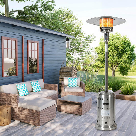 48,000 BTU Outdoor Propane Patio Heater with Wheels & Cover, Stainless Steel Burner, Triple Protection, Ideal for Garden & Commercial Use