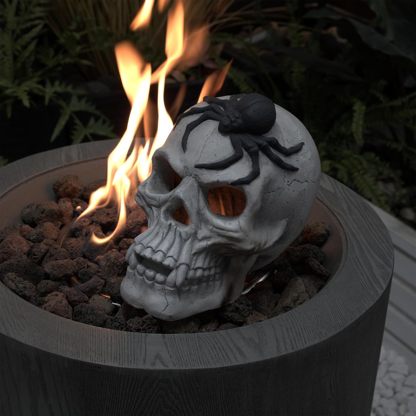 Demon Skull Decoration – High-Temperature Resistant Magnesium Oxide for Outdoor Fireplace, Fire Pit & Halloween (Black & White)