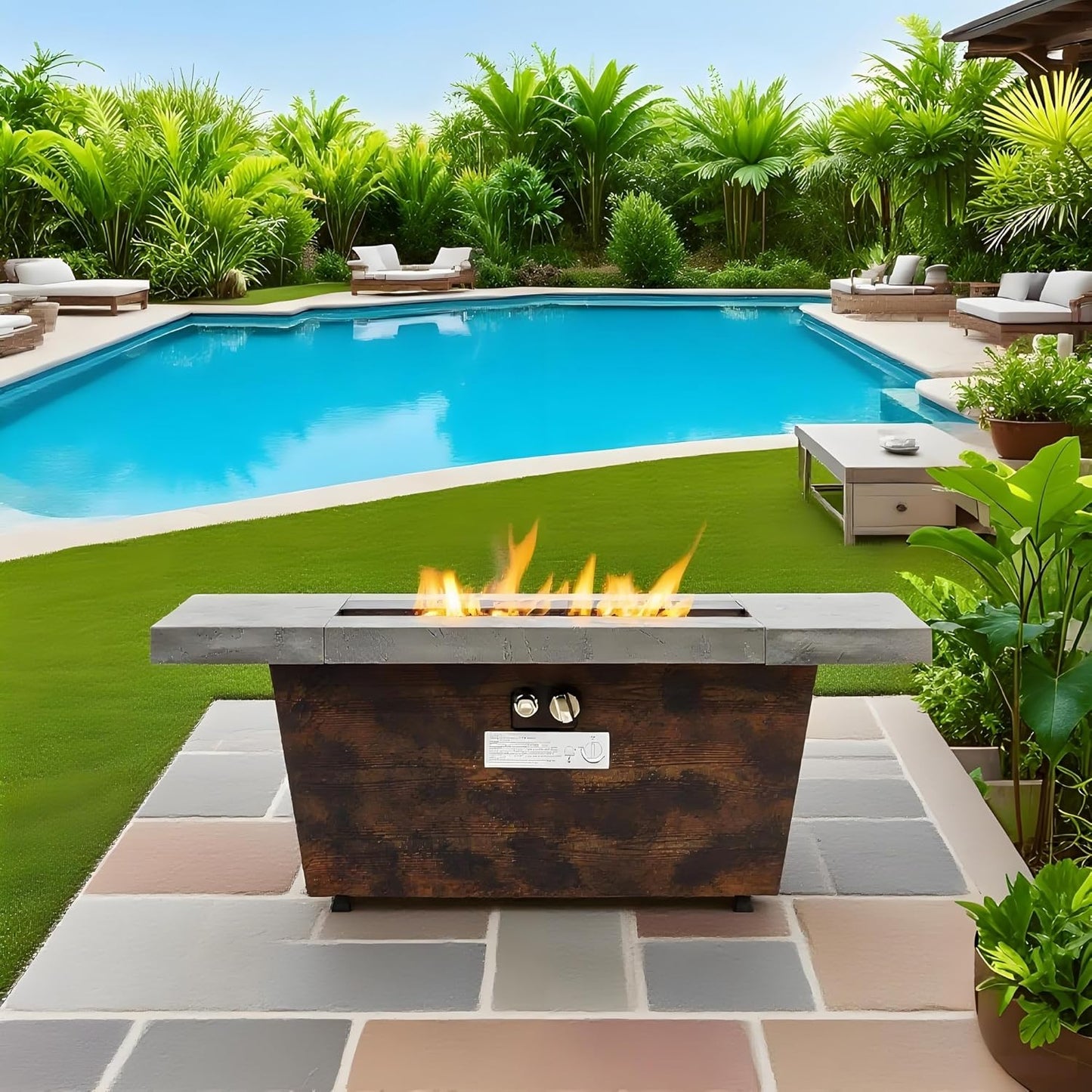 42" Gas Fire Pit Table,Rectangle Fire Pit Table with Cement-Imitating Texture Effect Design,50000BTU Outdoor Firepit Table for Patio,Backyard,Garden Heating,Cement Grey