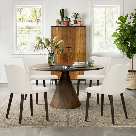 COLAMY Upholstered Dining Chairs Set of 4, Modern Fabric Dining Room Kitchen Side Chair with Padded Seat and Wood Legs for Restaurant\/Cafe, Beige