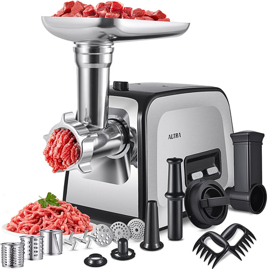 ALTRA LIFE Meat Grinder Electric, Sausage Maker, Meat Mincer with 2 Stainless Steel Blades & 3 Stainless Steel Grinding Plates, Sausage Stuffer & Kubbe Kit for Home Kitchen Use