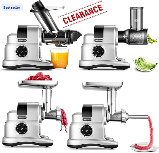 Amzchef 2-Speed Masticating Juicer, Vegetable Extractor with Meat Grinder, Snow Cone Maker Function(Grey)