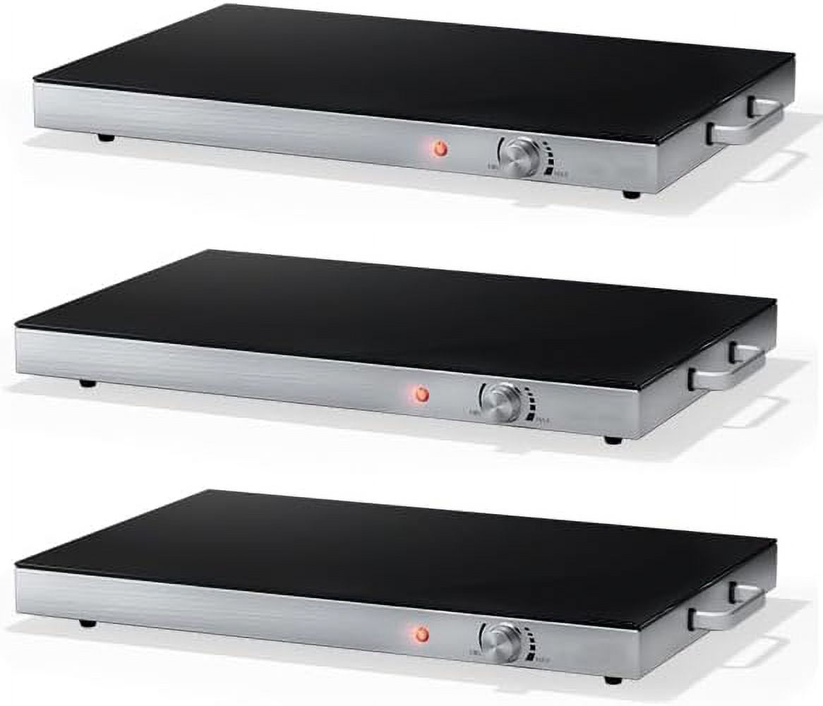 ARLIME 3 Pcs Electric Warming Tray, 22" x 14" Hot Plate Warmer w/Adjustable Temperature Control, Tempered Glass Top, Cool-Touch Handles, Food Warmer Tray for Gathering Parties, Buffet (3)