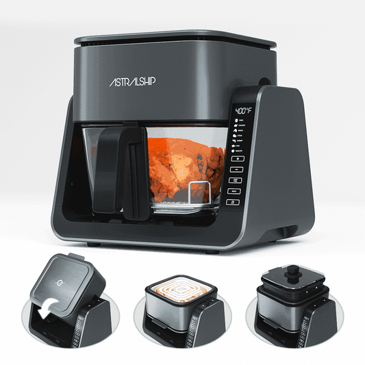 Glass Air Fryer for Countertop, 2‑in‑1 Glass Air Fryer & Grill Pan Combo, 4.2 QT + 1.3 QT, Air Fryer Non Toxic, Digital Presets, Healthy Cooking, Non‑Stick, Multi‑Function for Griddle & Baking