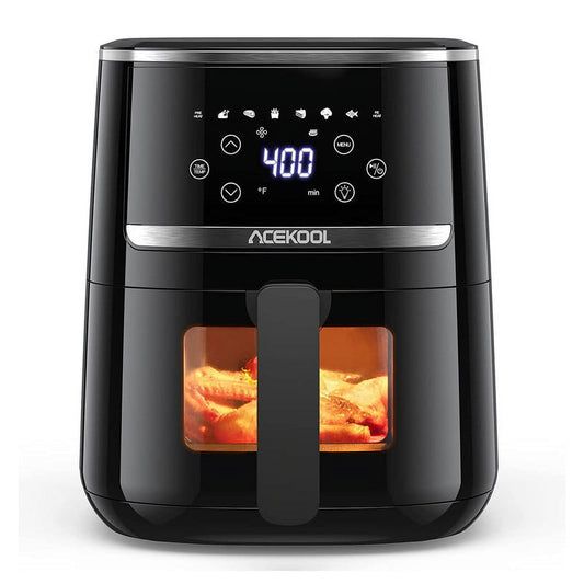 Acekool 5Qt Air Fryer with Visible Window, 8 Preset with Time/Temp Control, Digital Oil-Less Cooker with Dishwasher Safe Basket
