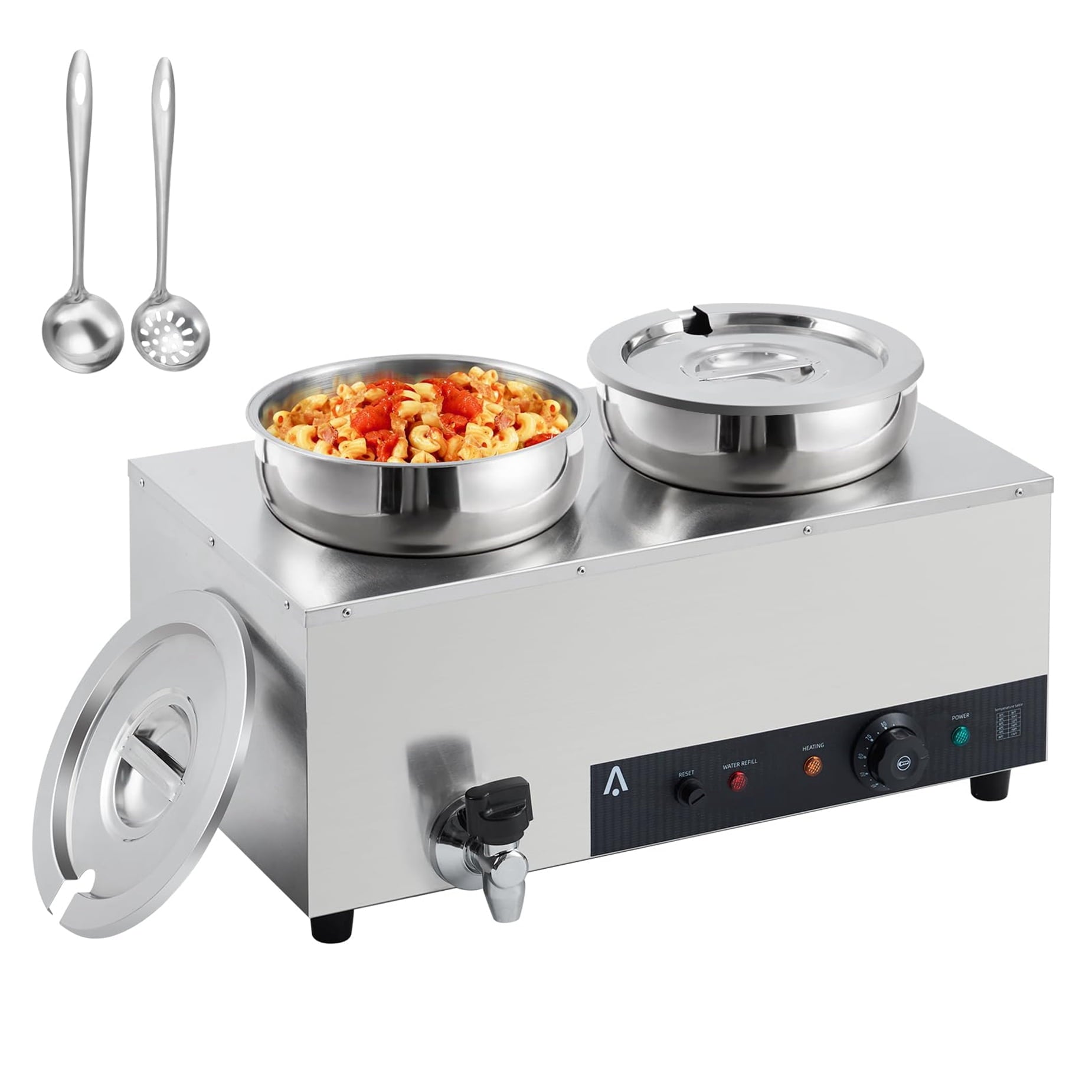Adoolla Stainless Steel Commercial Countertop Soup Warmer, Electric Soup Station with 2*7.4Qt Pot