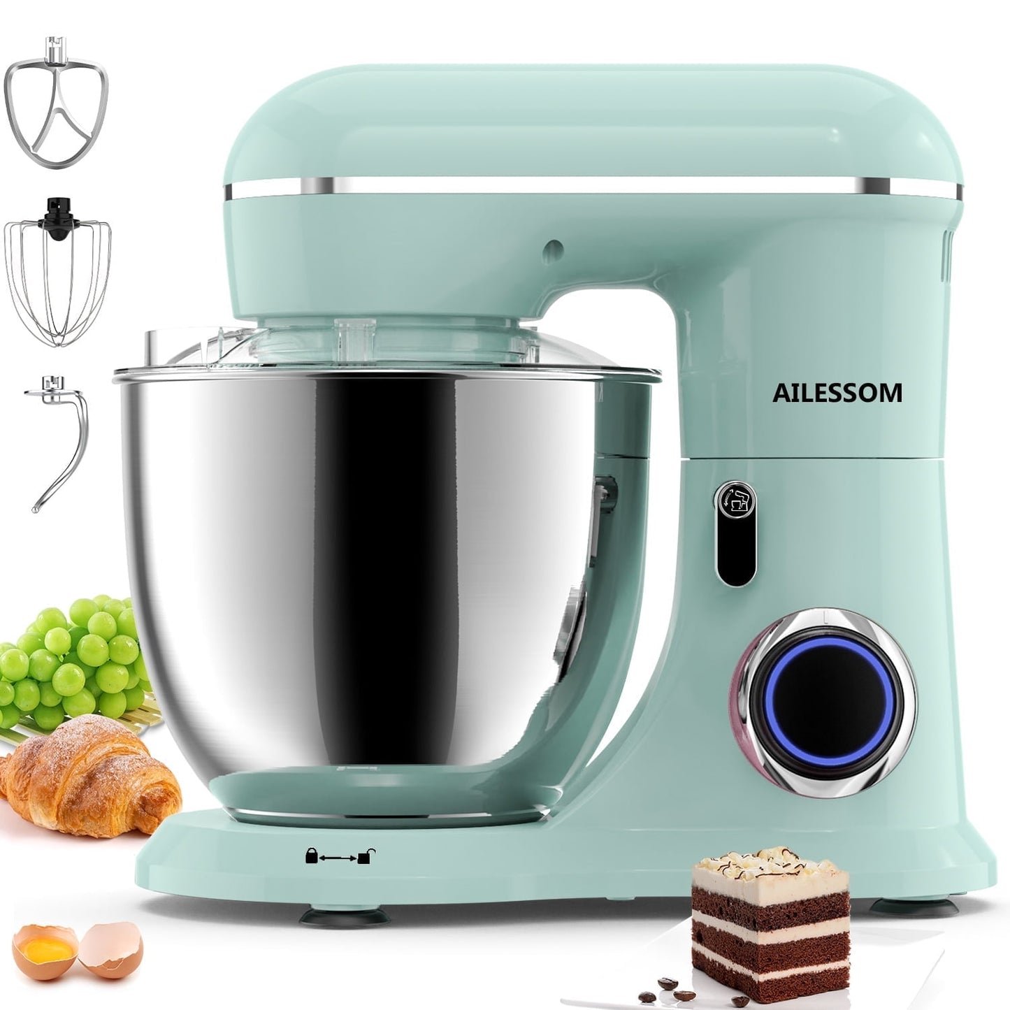 Ailessom New Stand Mixer,6.5-QT 10-Speed Tilt-Head Kitchen Electric Mixer with Bowl, Dough Hook, Beater, Whisk for Most Home Cooks, (Morandi Green)