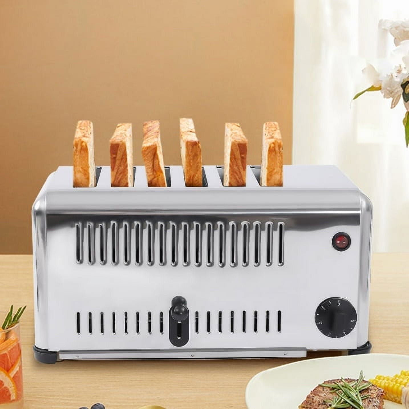 Aiqidi 6 Slices Commercial Toaster Pop-Up Electric Toaster Stainless Steel Breakfast Bread Baking Machine with Crumb Tray 1680W