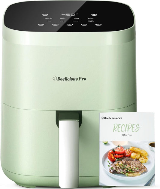 Air Fryer, Beelicious 8-in-1 Smart Compact 4QT Air Fryers, Shake Reminder,450°F Digital Airfryer with Flavor-Lock Tech,Tempered Glass Display, Fit for 1-3 People, Avo Green