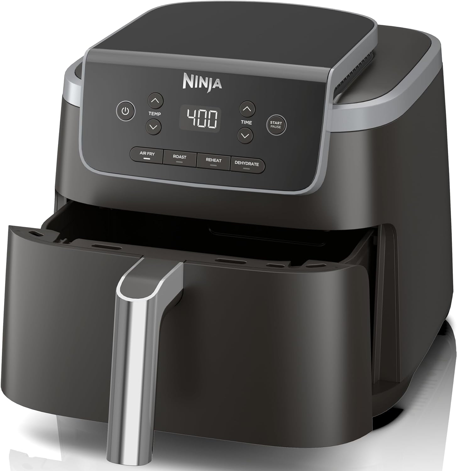 Air Fryer Pro 4-in-1 with 5 QT Capacity, Air Fry, Roast, Reheat, Dehydrate, Air Crisp Technology with 400F for hot, 120 Volts, Nonstick Basket & Crisper Plate, Grey, AF141