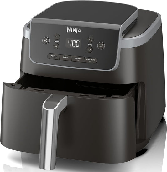 Air Fryer Pro 4-in-1 with 5 QT Capacity, Air Fry, Roast, Reheat, Dehydrate, Air Crisp Technology with 400F for hot, 120 Volts, Nonstick Basket & Crisper Plate, Grey, AF141