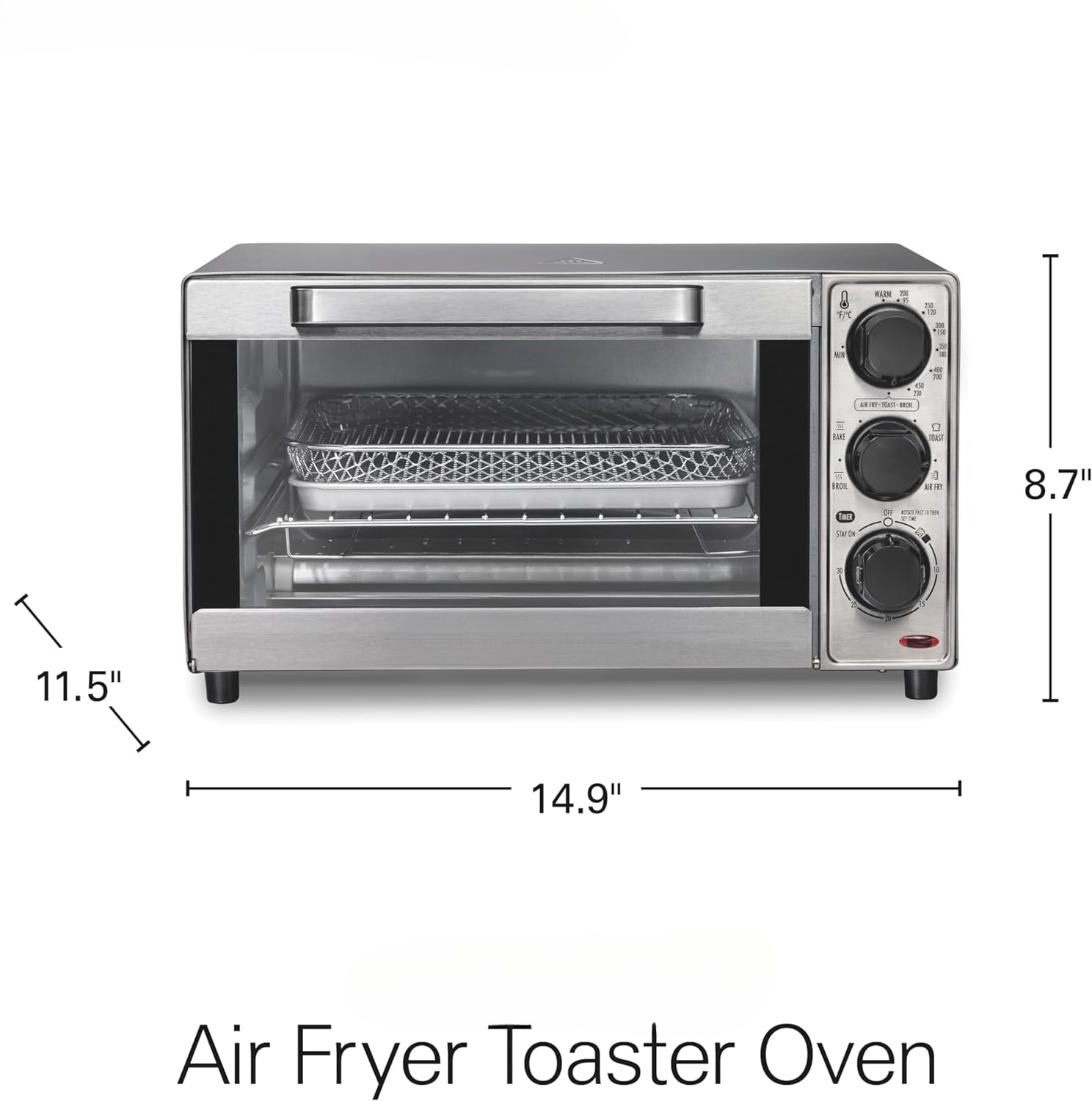 Air Fryer Toaster Oven Combo, Fits 9” Pizza, 4 Slice Capacity, Powerful Circulation, Auto Shutoff, Stainless Steel (31403)