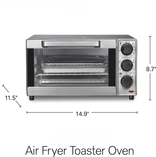 Air Fryer Toaster Oven Combo, Fits 9” Pizza, 4 Slice Capacity, Powerful Circulation, Auto Shutoff, Stainless Steel (31403)