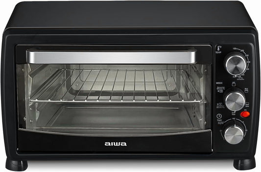Aiwa 1400W Black Toaster Oven with Convection Technology, 5 Modes Air Fryer Bake Toast Cook and Broil, Temperature Control, 60 Minute Timer Knob